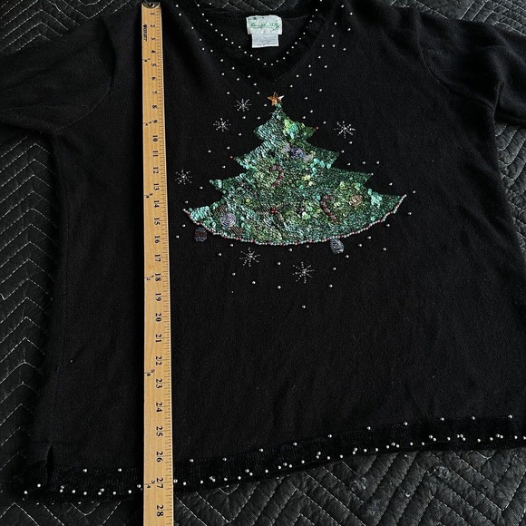 The Quacker Factory Sweater Womens Plus Size 1X Christmas Sequined Velour V-neck - Picture 10 of 11